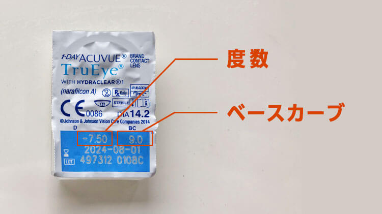 トゥルーアイの度数・ベースカーブ記載例の解説画像
